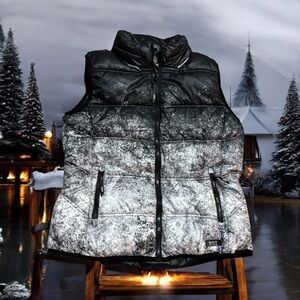 Andrew Marc New York Puffer Jacket Vest Women Size L Black White Grunge Gothic